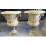 Pair of 19th century Blashfield patent pottery terracotta Campana shaped garden urns, each having