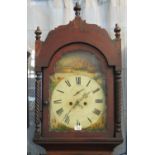 19th century Welsh mahogany eight day longcase clock with painted face, the case with checkered