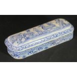 19th century Spode blue and white transfer printed china toilet box, unusually printed with