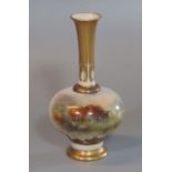 Royal Worcester porcelain bottle or specimen vase, hand painted with highland cattle. Signed by
