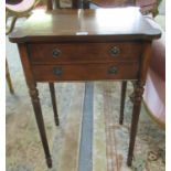 Victorian walnut inlaid lamp table, of rectangular form, the shaped top above two long drawers