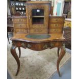 Good quality ornate walnut and mixed woods inlaid ladies bonheur de jour, the gilded and pierced