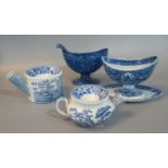 Two 19th century blue and white transfer printed china spouted spittoons, both in 'Tower' design,