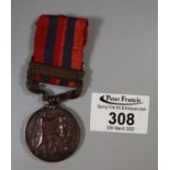 Queen Victoria India general service medal, appearing to be in bronze, with clasp for Kachin Hills