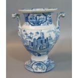 Early 19th century Spode china blue and white transfer printed baluster-shaped two-handle vase,