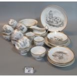 Group of 19th Century bat printed black and white transfer printed china items to include tea