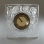 R Lalique frosted glass 'Naiades' eight day desk clock, to a design introduced in 1926. Swiss