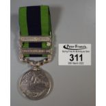 George V India general service medal 1909 (Kolkata Striking) with two claps for Waziristan 1919-21