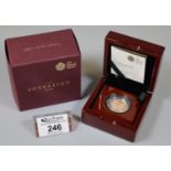 2017 gold proof sovereign in Royal Mint wooden box with numbered certificate of authenticity and