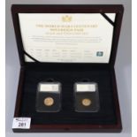 WWI Centenary sovereign pair, George V gold sovereigns 1914 and 1918 two coin set in plastic cases