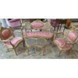 French design four-piece parlour suite to include two seater, kidney-shaped sofa and pair of