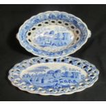 Early 19th century Spode blue and white transfer printed 'Caramanian' series chestnut basket on