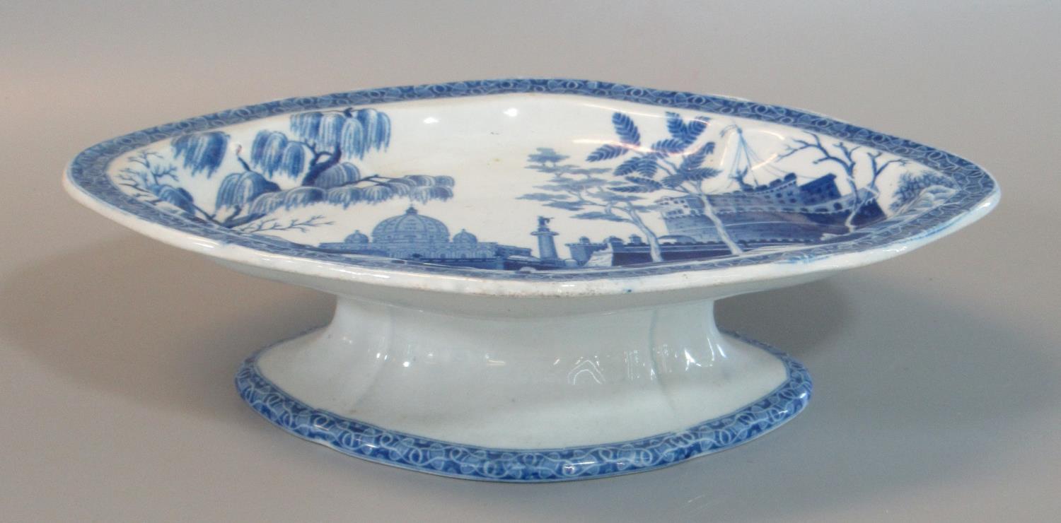 19th century Spode blue and white transfer printed lozenge shaped pedestal comport or stand, - Image 2 of 2