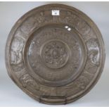 19th century bronze, originally partially gilded , roccoco style repoussé decorated plaque/charger