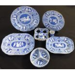 Collection of four early 19th century Spode blue and white transfer printed 'Greek' items to include