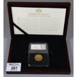 1826 George IV 'Bare Head' shield backed gold sovereign coin in original wooden box with plastic