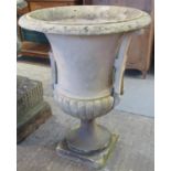 19th century probably Staffordshire terracotta Campana shaped garden urn, with tuning fork handles