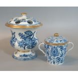 19th century Spode china blue and white transfer printed two-handled chocolate cup and cover,