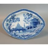 19th century Spode blue and white transfer printed lozenge shaped pedestal comport or stand,