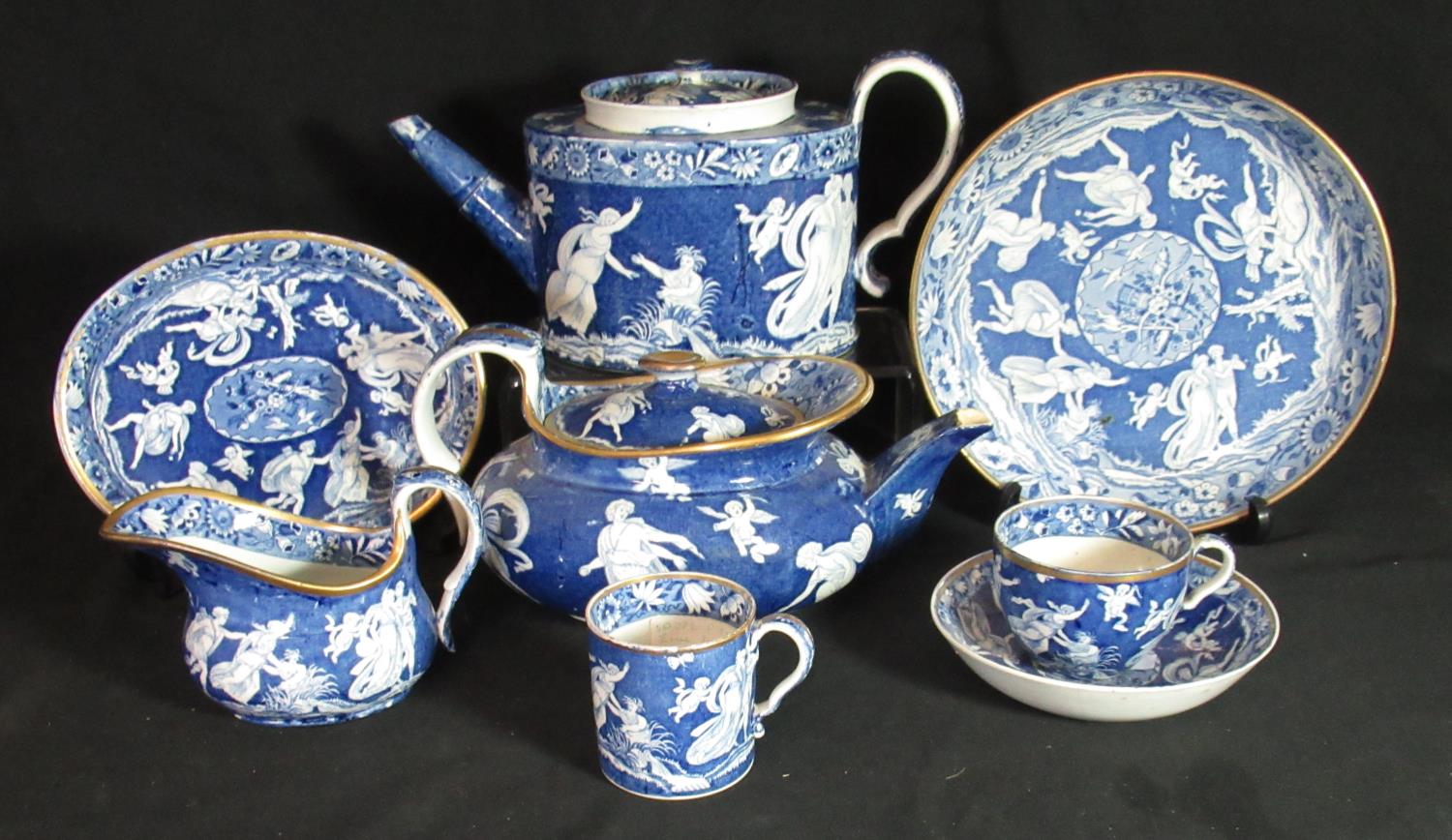 Collection of early 19the century Spode blue and white transfer printed items in the 'Love Chase'