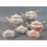 Group of 19th century Spode china silver-shaped bat printed wares to include three lidded boat-