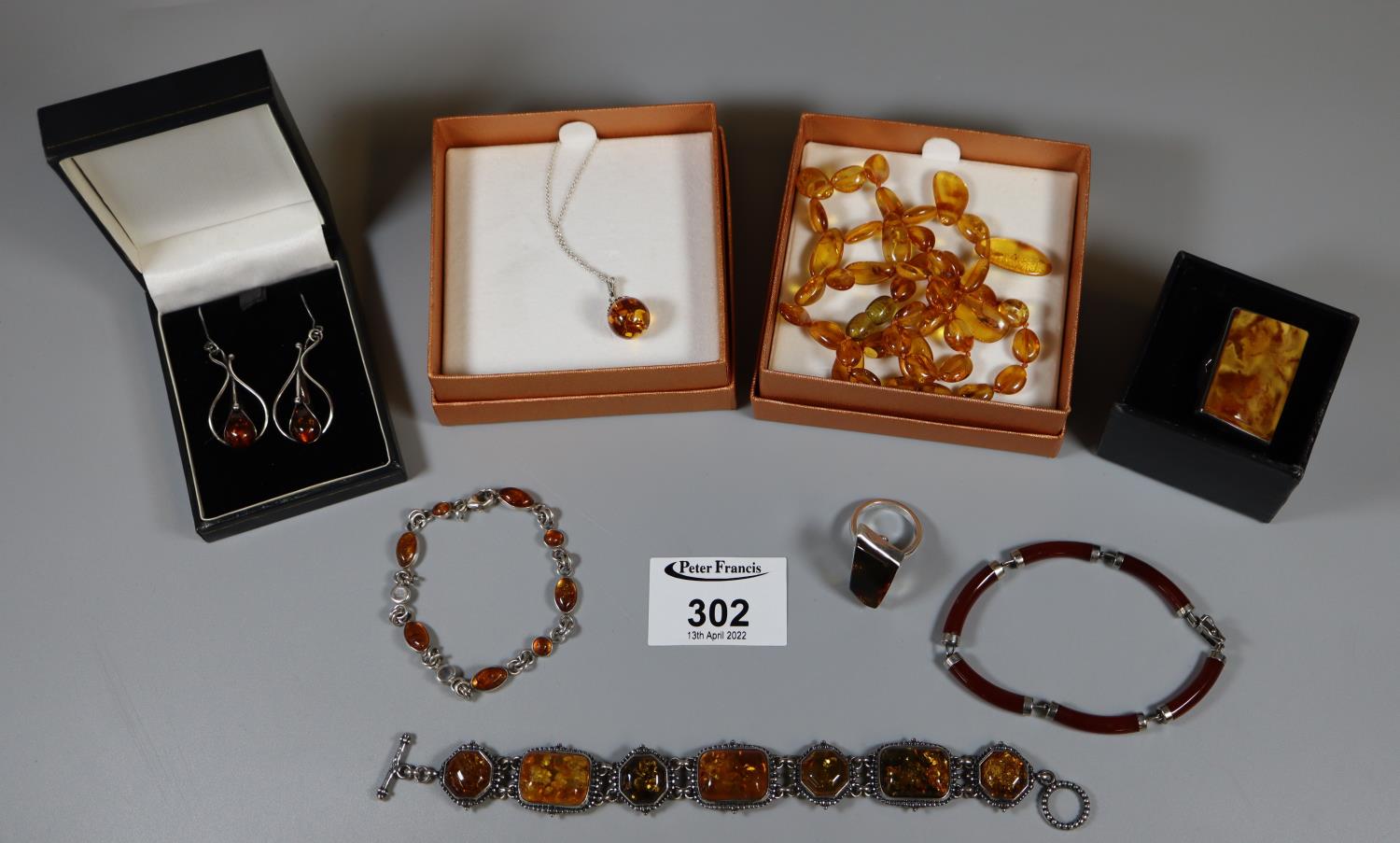 A collection of silver and amber jewellery. (B.P. 21% + VAT)