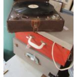 Vintage portable Phonograph in fitted case, together with a vinyl LP, Watch Tower, Bible and Tract