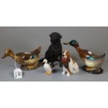 Collection of Royal Doutlon china animals to include hound dog with pheasant prey, mallard and other