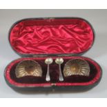 Pair of cased silver salts of fluted circular design, London hallmarks, 1.88oz troy approx. Together