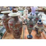 2 Trays of Oriental Ceramics to include 2 large Japanese Vases decorated in Reds and Rusts with