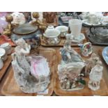 Two trays of assorted ornaments to include: large Lladro figurine of a pierrot/jester, an Aynsley