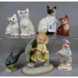 Collection of mainly Beswick animals to include Siamese and other cats, Beswick bird, etc.