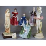 Four Royal Doulton bone china figurines to include Debbie, Premiere, Winsome, and The Gentle Arts