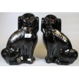 Pair of Sadler Burslem black and gilded fireside spaniels with glass eyes. (2) (B.P. 21% + VAT)