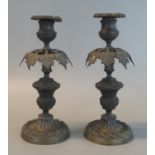 Pair of bronzed thistle design candle sticks. 22cm high approx. (2) (B.P. 21% + VAT)