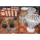 Two trays of mixed items to include: Italian, Chinese decorated, pottery vase, pair of china