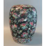 Chinese Canton style, possibly Macau decorated, famille rose enamel tall jar, missing it's cover,