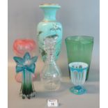 Collection of 19th and 20th century glass ware to include Victorian turquoise ground baluster