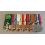 WWII Medal Group to include 1939-45 Star, Atlantic Star, Africa Star, Burma Star, War and Défense