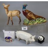 Collection of ceramic animals to include Royal Crown Derby Millennium Bug, and four Beswick to