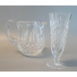 Waterford Crystal single handled water jug, together with a Waterford Crystal flute vase. (2) (B.