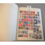 All world stamp collection in maroon favourite album. Many 100's of stamps, mint and used. (B.P. 21%