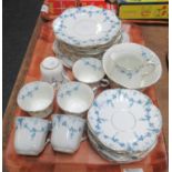 Tray of 19th century china tea ware on a white ground with blue printed ivy design. (B.P. 21% + VAT)