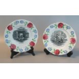 Pair of 19th century Llanelly plates, 'The Barn' and 'The Poor Boy and the Loaf'. 18cm diameter