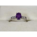 Platinum amethyst and diamond ring. Ring size I & 1/2. Approx weight 4.3 grams. (B.P. 21% + VAT)