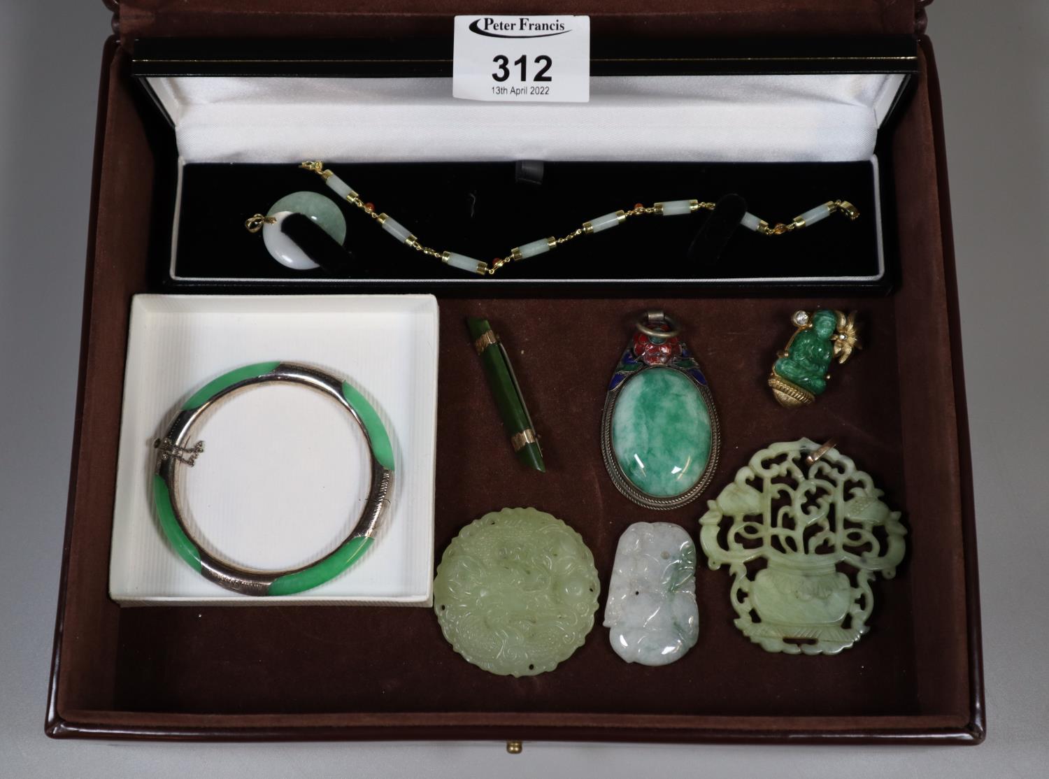 A collection of jade and jade coloured jewellery. (B.P. 21% + VAT)