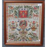 Welsh 19th century needlework sampler by Margaret Price, Penywern, dated 1884. Framed. 50 x 44cm