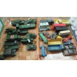 Tray of mainly Dinky play worn die-cast military vehicles, tanks, lorries etc... together with