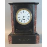 Late 19th/early 20th century slate and marble single train mantel clock. (B.P. 21% + VAT)