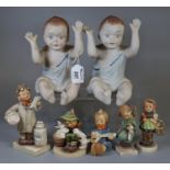 Collection of five Hummell bone china figurines of children, together with a pair of German bisque